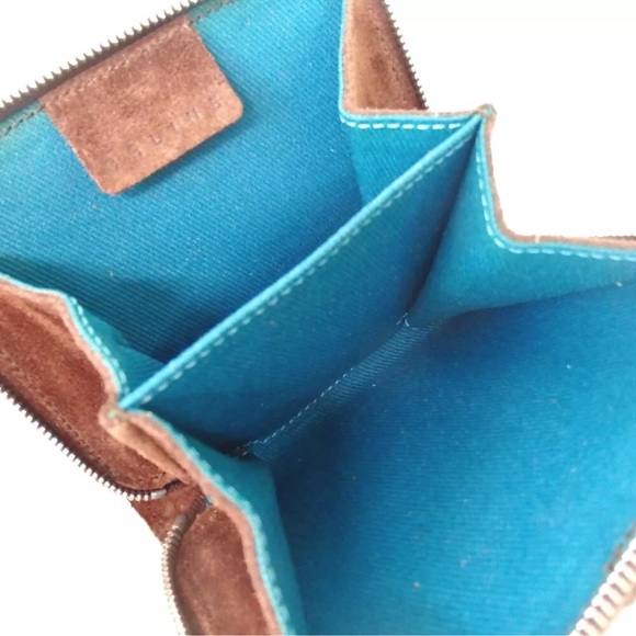 CELINE suede compact wallet coin purse color block switch blue brown tan - Picture 7 of 11